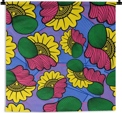 Produktbild von MuchoWow® Wandteppich Wandbehang Blumen - Muster - Afrika 60x60 cm Tapisserie Dekoration Wandtuch - Dekorationen - Wand Decke