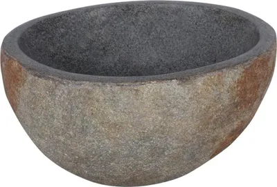 Image de Differnz Lavabo Nusa Ø35-39 x 15 cm - Vasque à poser en pierre naturelle sans trop-plein - Vasque ronde évier - Accessoires salle de bain - Gris