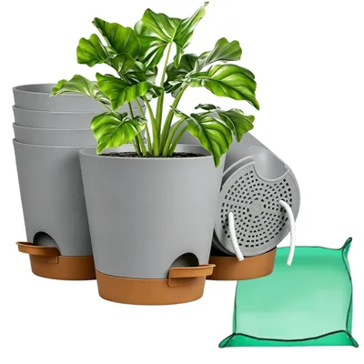 Obrázek produktu pro Omgoods - Sada 6 kusů samozavlažovacích květináčů, průměr 12,7 cm - včetně vnitřní nádoby a podmisky