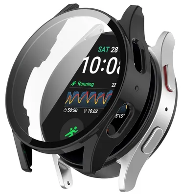 Produktbild von Für Samsung Galaxy Watch 7 44mm Kunststoff PC Smart Watch Hülle + Schutz Hart Glas Schwarz
