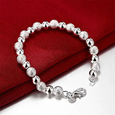 Produktbild von Mode Frauen 8mm glänzend geprägte Perlen Armband Armreif Schmuck Handgelenk Dekor