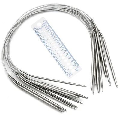Imagen del producto de Juego de 10 agujas de tejer circulares de acero inoxidable, de 80 cm de longitud
