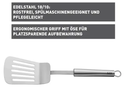 Obrázek produktu pro Silit Classic Line, Kuchyňská stěrka, Nerezová ocel, Nerezová ocel, Závěsné oko, 340 mm, 1 kusů