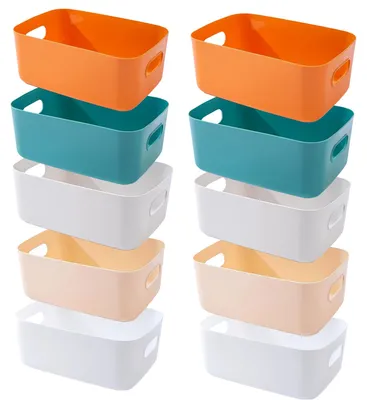 Image de Lot de 10 mini-boîtes de rangement, paniers de rangement en plastique avec poignées, 15 × 11 × 5 cm, rangements pour salle de bain, paniers pour placards de cuisine, boîte de rangement en plastique pour salle de bain