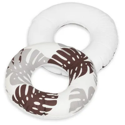 Image de Coussin rond postnatal Feuilles grises et blanc-brun