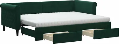 Obrázok produktu pre vidaXL Rozkladacia posteľ so zásuvkami Tmavo zelená 80x200 cm Velvet