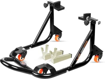 Produktbild von Universell einstellbarer Heckständer für Motorräder mit Schwingenauflage (360° drehbar, abnehmbar, schwarz, für Motorräder bis zu 226 kg)