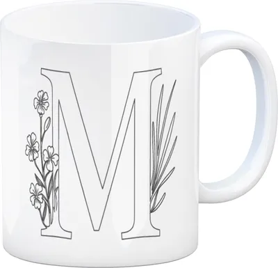 Produktbild von Floral Buchstabe M Kaffeebecher zum Ausmalen für Kunstliebhaber