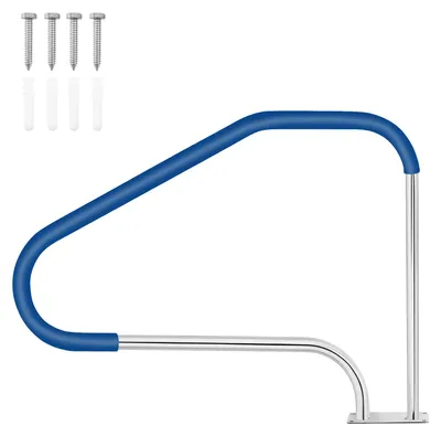 Image de Main courante COSTWAY pour piscine avec cache-poignée, échelle d'accès en acier inoxydable, main courante pour piscine pouvant supporter jusqu'à 250 kg, main courante courbée pour spa et parc aquatique
