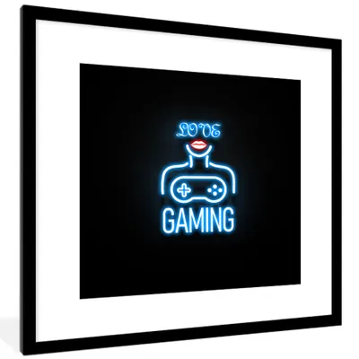 Produktbild von MuchoWow® Gerahmtes Poster Neon - Text - Liebe spielen - Blau - Frauen 40x40 cm - Poster mit Schwarzem Bilderrahmen Wandposter Rahmen Foto Bilder - Poster - Plakat im Rahmen