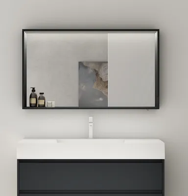 Produktbild von doporro Spiegelschrank Wandspiegel mit LED-Beleuchtung und Ablage Wandschrank in Matt Anthrazit aus Holz 120x12x70cm Hängeschrank für Badezimmer Spiegelschrank01