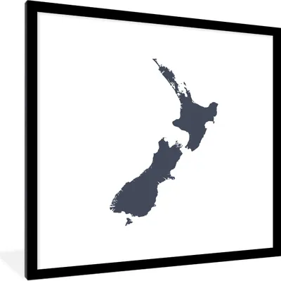 Produktbild von MuchoWow® Gerahmtes Poster Eine Illustration einer dunkelblauen Karte von Neuseeland 40x40 cm - Poster mit Schwarzem Bilderrahmen Wandposter Rahmen Foto Bilder - Poster - Plakat im Rahmen