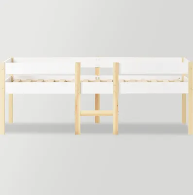 Produktbild von Flieks Kinderbett mit Rausfallschutz und Lattenrost, Kiefernholzbett Hochbett 90x200 cm Weiß