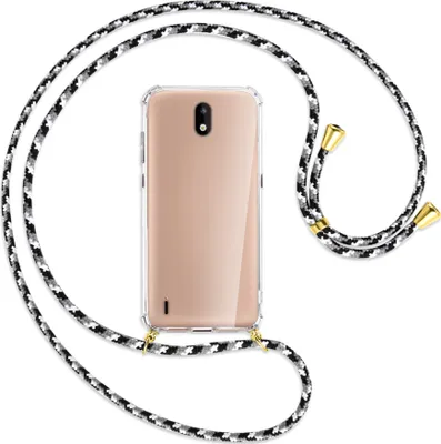 Produktbild von Handykette Backcover-Schutzhülle mit Band (Metall goldfarben) für Nokia 1.3 - schwarz/grau/weiß