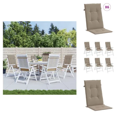 Immagine prodotto di vidaXL Cuscini per sedie da giardino con schienale alto 6 pz. Tessuto Taupe 120x50x3cm - Cuscino di seduta