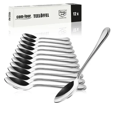 Produktbild von com-four® 12x Teelöffel aus Edelstahl - stilvolles Tafelbesteck im schlichten Design - Kaffeelöffel - Dessertlöffel - Teeservice - ca. 15 cm