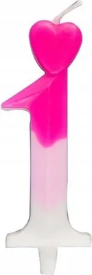 Produktbild von Zahlenkerze 1 Herz, Rosa und Weiß 6,5cm