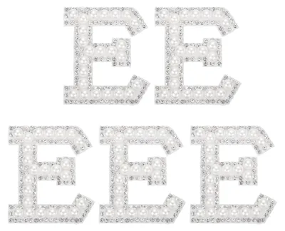 5x Buchstaben-Patches E mit Perlen & Strass, zum Aufbügeln, Weiß