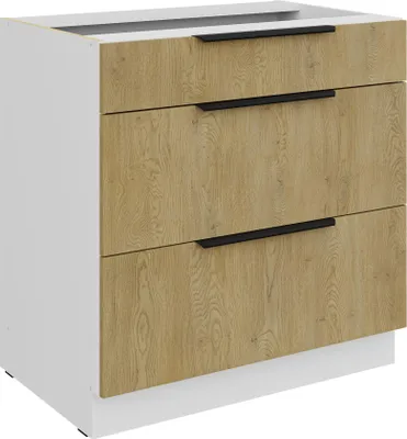 Produktbild von Küchen Unterschrank 80 cm CREMONA Eiche hell + weiß matt Vollauszug Soft-Close Küche Küchenzeile Einbauküche Küchenblock