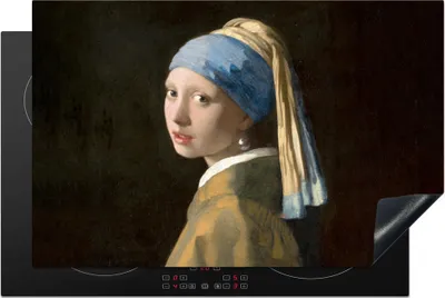 Produktbild von KitchenYeah© Herdabdeckplatte Mädchen mit Perlenohrring - Gemälde - Alte Meister - Vermeer , 81x52cm, Küche Deko, Glaskeramikkochfeld Herdabdeckung, Abdeckplatte fùr Kochfeld