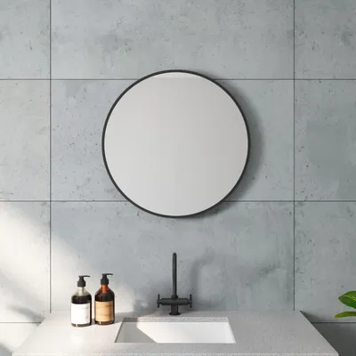 Produktbild von AQUABATOS® Badezimmerspiegel Wandspiegel 60 cm Rund Schwarz matt Badspiegel ohne Beleuchtung Hängespiegel Moderne Wohnzimmerspiegel Runder Dekospiegel Schminkspiegel Aluminium Rahmen