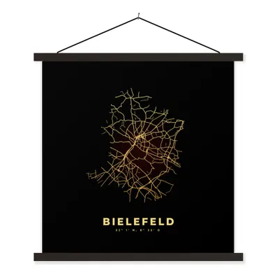 Produktbild von MuchoWow® Textilposter Bielefeld - Gold - Karte - Stadtplan 40x40 cm mit schwarzem Rahmen - Fotos