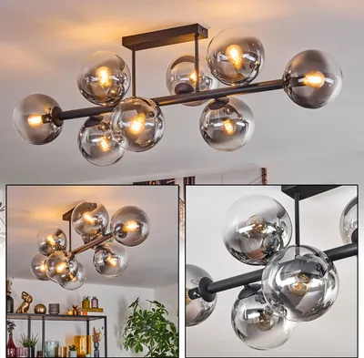 Produktbild von Fossobiubo 8-flammige Deckenlampe aus Metall/Glas in Schwarz/Rauch/Klar