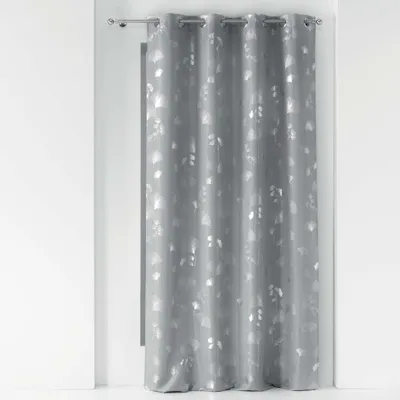 Produktbild von Ösenschal Vorhang 140x260 Gardine Schal Ösen Blattdruck halbtransparent Gardine, Farbe:Grau