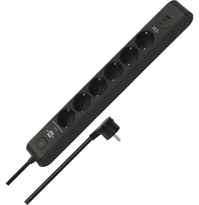 Produktbild von Brennenstuhl Steckdosenleiste 6-fach mit USB und Überspannungsschutz 45.000A (Mehrfachsteckdose mit 2x USB C PD 36W zum Schnellladen und 1x USB A 36W, Schalter, 2m Kabel) schwarz