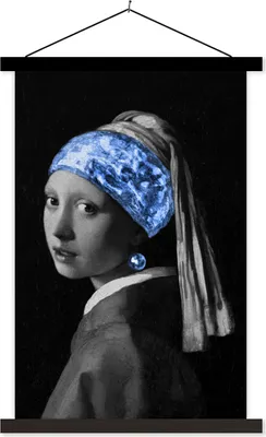 Produktbild von MuchoWow® Textilposter Mädchen mit einem Perlenohrring - Johannes Vermeer - Blau 120x180 cm mit schwarzem Rahmen - Fotos