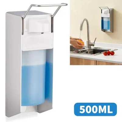 Zdjęcie produktu dla Dozownik mydła - montaż na ścianie, pojemność 500 ml - pompa ręczna - do mydła w płynie, płynu dezynfekującego, żelu pod prysznic, szamponu - do łazienki, kuchni, hotelu - 1 sztuka