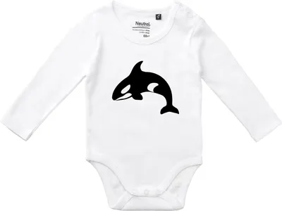 Produktbild von Huuraa Baby Body Orka Killerwal 80 White  Baumwolle Fairtrade Langarmbody Geschenkidee