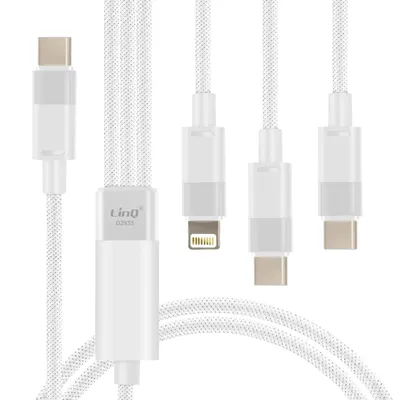 Immagine prodotto di LinQ, cavo da USB-C a Lightning + 2 USB-C 60W a ricarica rapida lungo 1,2 m, bianco