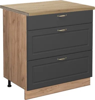 Produktbild von Küchenunterschrank Vicco Fame-Line Anthrazit-Gold 80 cm mit 3 Schubladen, AP Eiche, Model 45643