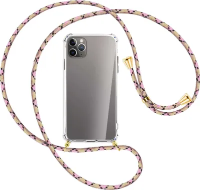 Produktbild von Handykette Backcover-Schutzhülle mit Band (Metall goldfarben) für Apple iPhone 11 Pro Max - rosa Karo