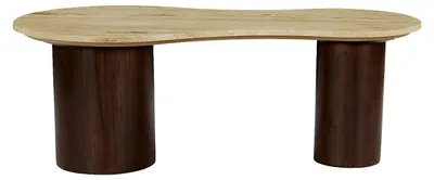 Produktbild von Couchtisch aus Travertin und Akazienholz - Beige und dunkles Natur SURILA