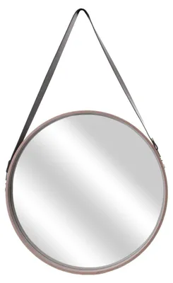 Produktbild von Home Deco Factory Spiegel - rund - Holz - mit Ledergriff - D40 cm