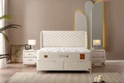 Produktbild von Bambi, Boxspringbett, 180x200, H3, Thermo Control White, Paketfedersystem, Bettkasten, Einseitiges Bett, geräuschloses Schließsystem, Belüftungskapseln gegen Feuchtigkeit