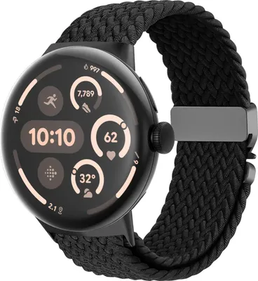 Produktbild von Strap-it Nylon geflochtenes Armband mit P-Buckle Befestigung geeignet für geeignet für Google Pixel Watch 3 45mm / Google Pixel Watch 4 45mm - Schwarz