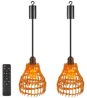 2er-Set Rotan-Hängelampen, kabellos, mit Fernbedienung und Timer, 100 cm