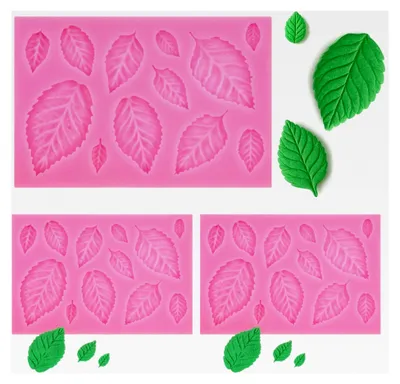 Produktbild von 3 Stück Silikonformen in Blattform für Fondant, 3D Mini Blatt Fondantform, Backformen für Torten-Dekoration, Schokolade und Süßigkeiten