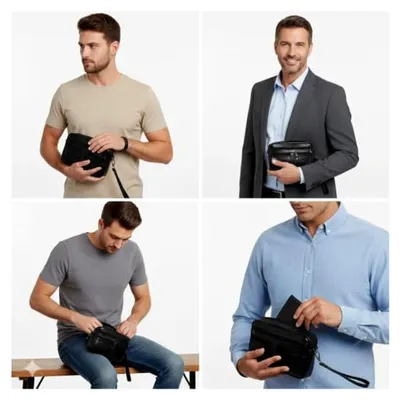 Produktbild von XL HANDGELENKTASCHE - Herren Handtasche Tasche Echt Leder Geld Bag Umhängetasche Dokumententasche Handschlaufe Schwarz