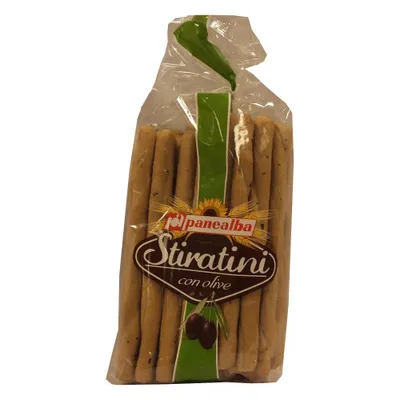 Produktbild von Panealba Stiratini con olive 250g Beutel (Brotstangen mit Oliven)