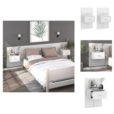 Image de vidaXL Tables de chevet murales 2 pcs. Blanc - Tables de chevet