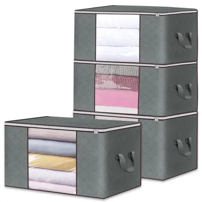 4er-Set Aufbewahrungsboxen mit Deckel, 90 L, 40x35x60 cm, grau