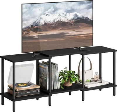 Immagine prodotto di Mobile TV da 114 x 28 x 44,8 cm, con 2 ripiani, in legno e metallo, colore nero, ideale per il soggiorno