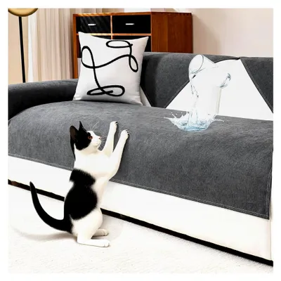 Produktbild von Wasserdichter Chenille Sofabezug, Kratzfester Sofaschoner für Hunde und Katzen, Rutschfester Couchüberzug für 2- bis 4-Sitzer U-Form und L-Form