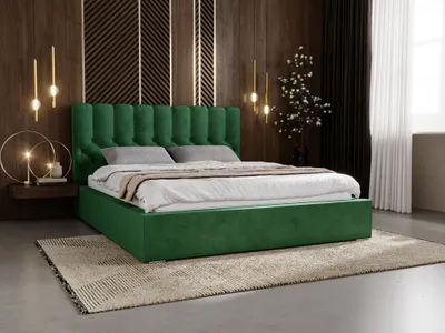 Obrázok produktu pre Čalúnená posteľ GRAINGOLD 180x200 Rómov - manželská posteľ so zásuvkou, zamatovou látkou a lamelovým rámom - krásny a elegantný štýl - zelená (Magic Velvet 2225)