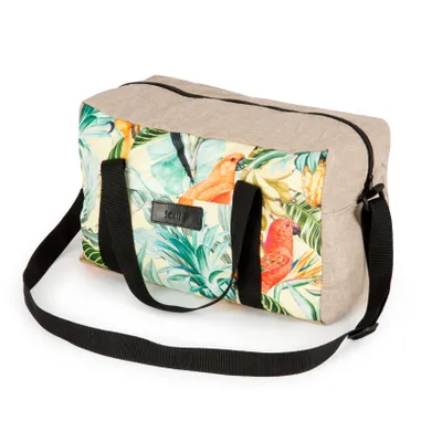 Productafbeelding van Solier handbagage tas, 40x25x20 cm, geschikt voor vluchten met Ryanair - beige met papegaaienprint