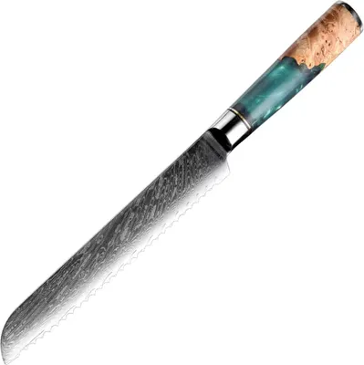 Obrázek produktu pro Damaškový kuchyňský nůž SH-39328 - Vroubkovaný nůž na chléb v modré barvě KP39328